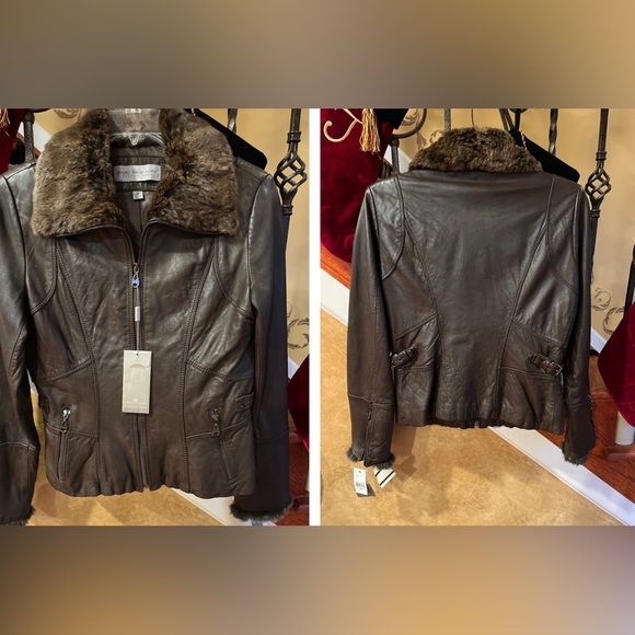 Women’s NWT Andrew Mark Fur And Leather Coco Brown Zipper Up Jacket Size Medium - Picture 4 of 13